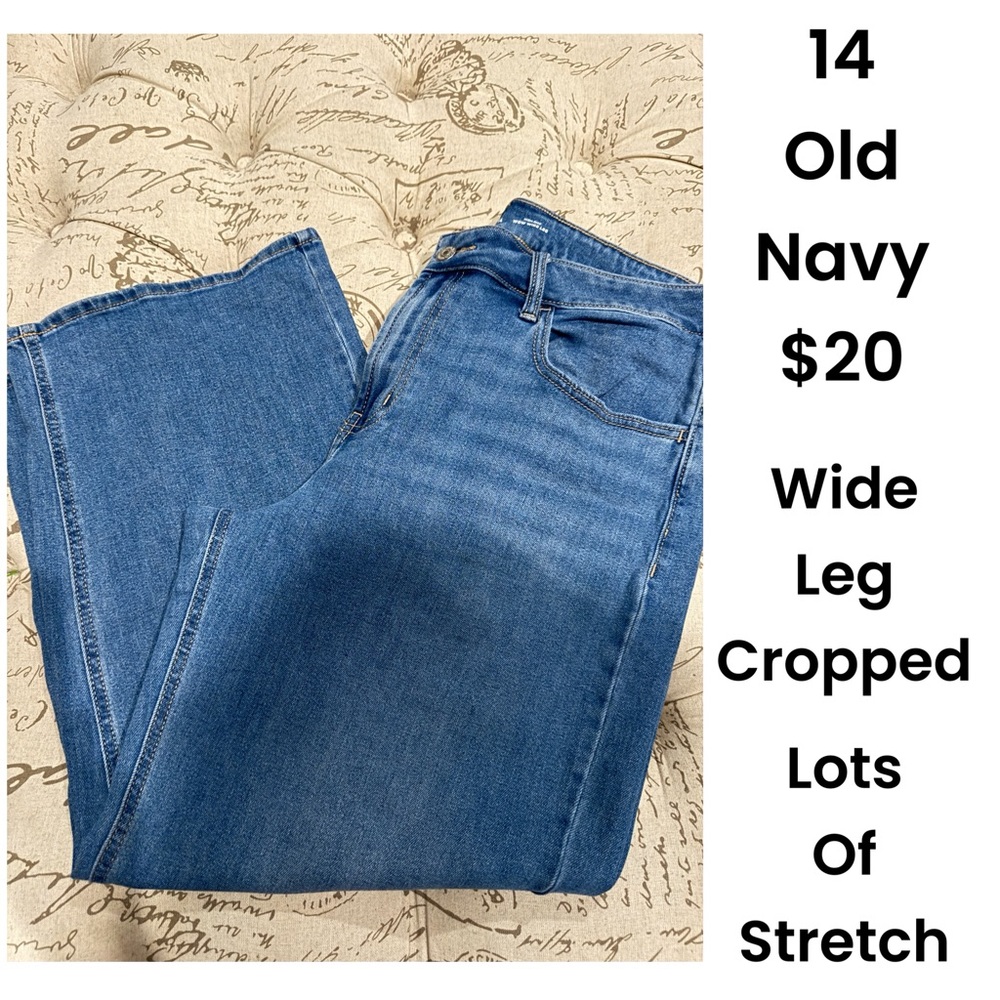 Old Navy Denim Wide-Leg Cropped Jeans - Medium Blue